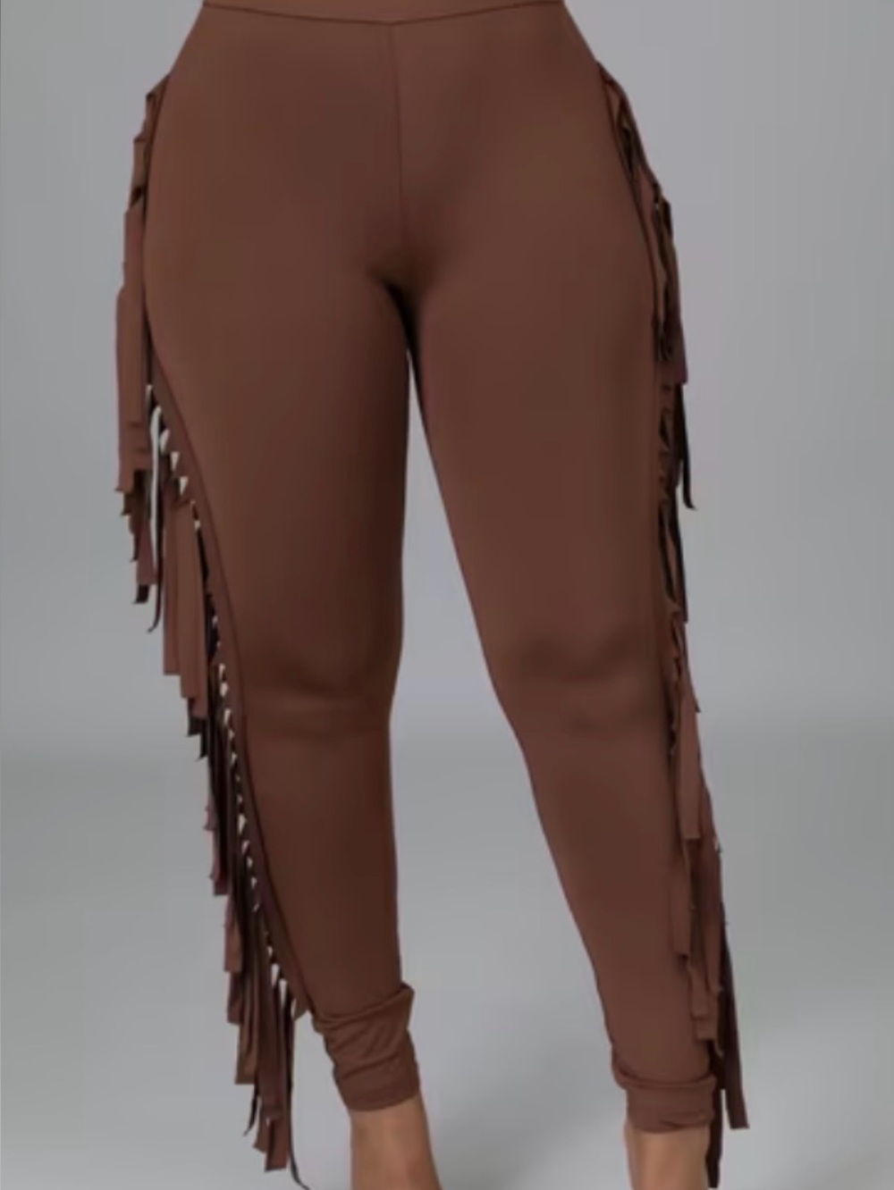 Fashion Nova Brown Fringe High-Waist Leggings